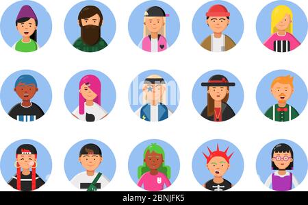 Web funny avatars set of different hipsters male and female Stock Vector