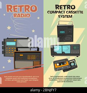 Vertical banners with illustrations of vintage recorders and radios Stock Vector