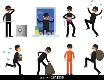 Set of criminal characters isolate on white Stock Vector