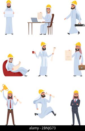 Arabic builders. Characters set isolate on white background Stock Vector