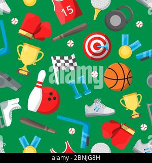 Seamless pattern with different sport equipment Stock Vector