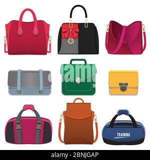 Beautiful handbags for women. Vector pictures set Stock Vector