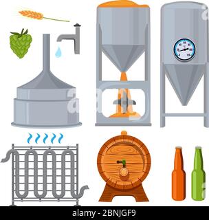 Equipment for the brewery. Pictures in cartoon style Stock Vector