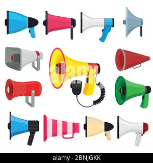 Symbols for promotion and announce. Vector pictures of loud speakers Stock Vector