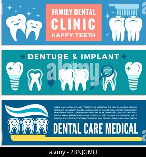 Horizontal banners for dental clinic with illustrations of teeth Stock Vector