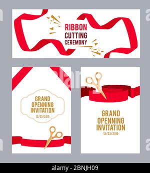 Banners set with pictures with red ribbons for ceremony Stock Vector