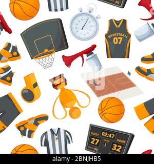 Vector seamless pattern at basketball theme. Illustrations in cartoon style Stock Vector