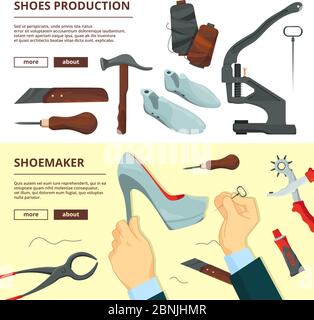 Banners design template with shoe repair tools Stock Vector