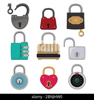 Vector colored icon set of padlocks Stock Vector