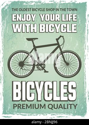 Vintage poster with monochrome illustration of bicycle Stock Vector