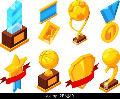 Isometric set of sport trophy Stock Vector