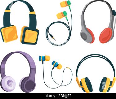 Vector collection set of different headphones. Illustrations in cartoon style Stock Vector