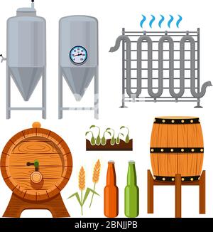 Set icons of brew beer production Stock Vector