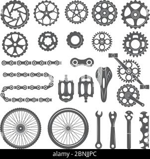 Gears, chains, wheels and other different parts of bicycle Stock Vector