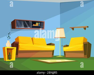 Living room interior in cartoon style Stock Vector