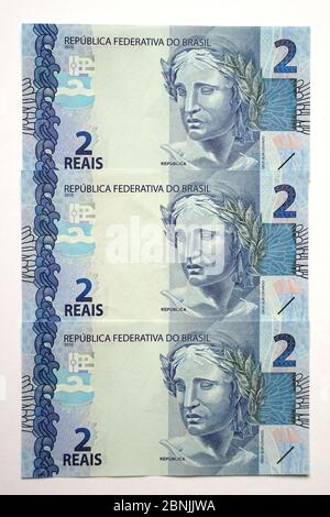 Brazilian real, real brasileiro, BRL, R$, Brasilianischer Real, note, Brazil, República Federativa do Brasil, South America Stock Photo