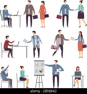 Various scene of active business people in office. Dialogues Stock Vector