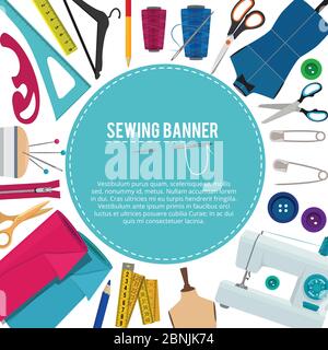 Background picture with different sewing elements and place for your text Stock Vector