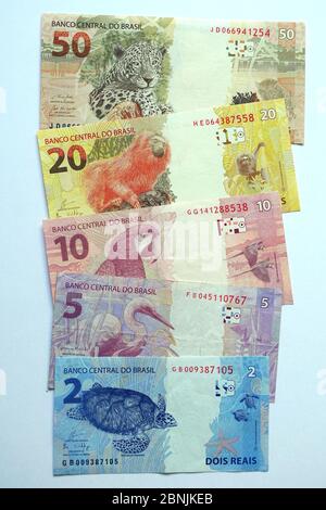 Brazilian real, real brasileiro, BRL, R$, Brasilianischer Real, note, Brazil, República Federativa do Brasil, South America Stock Photo