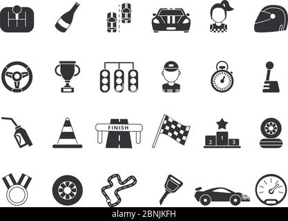 Monochrome pictures set of sport symbols for formula 1 and racing cars Stock Vector
