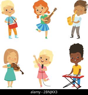 Various cartoon kids musicians Stock Vector