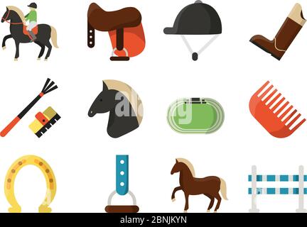 Vector flat icons. Symbols of equestrian sport Stock Vector