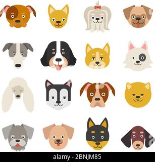 Heads of home pets. Funny dogs in flat style Stock Vector