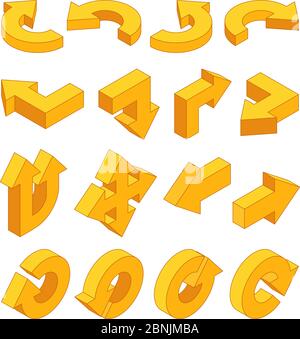 Set pictures of isometric arrows in various direction Stock Vector