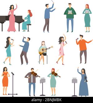 Musician persons in different music duets. Vector characters of singers Stock Vector