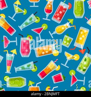 Seamless pattern with pictures of summer cocktails Stock Vector