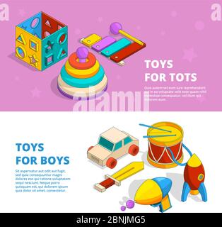 Horizontal banners with illustrations of children toys Stock Vector