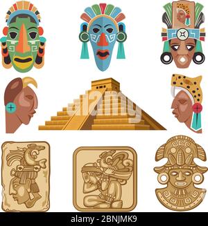 Historical symbols of mayan culture. Religion idols Stock Vector