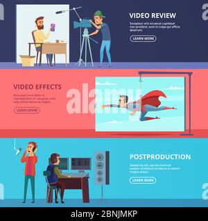 Banners set with illustrations of movie production Stock Vector
