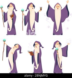 Cartoon wizard character in various poses Stock Vector