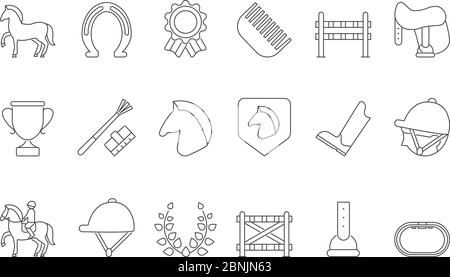 Mono line symbols of equestrian sport isolate on white Stock Vector