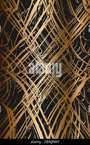Golden distress old rusted peeled, scrathed vector texture with metal net, wire, cage, crossed stripes. EPS8 illustration. Stock Vector