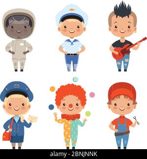Cartoon illustrations of kids at different professions Stock Vector