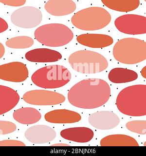 Pink organic dots on black and white polka dots repeating abstract vector background. Hand drawn dot shapes in red and pink hues. Seamless vector Stock Vector