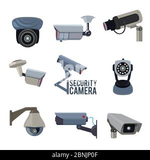Various vector pictures of security cameras Stock Vector