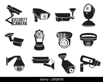 Monochrome vector illustrations of security video cameras Stock Vector