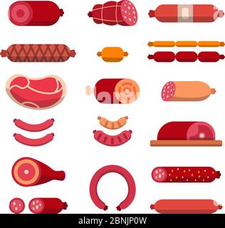 Beef, mariscos, marbled meat and other different illustrations for butcher shop. Vector pictures isolate Stock Vector