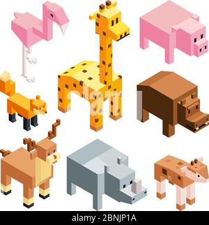 Isometric illustrations of stylized 3d animals Stock Vector