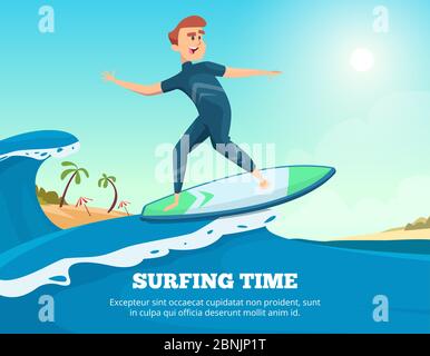 Surfer swimming. Dynamic illustration of surfer on the surfboard Stock Vector