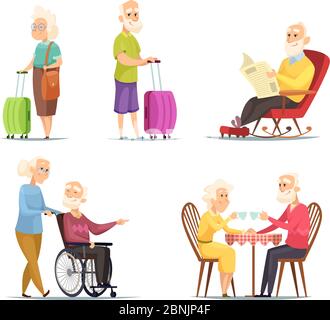 Vector characters set of elderly peoples. Funny characters isolate on white background Stock Vector