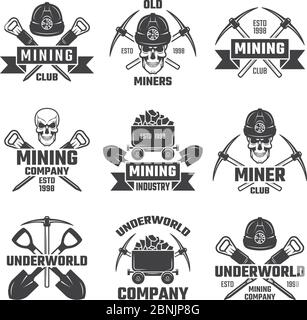 Mineral and gold mining. Vector emblems Stock Vector