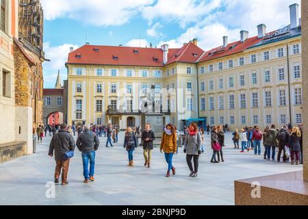 Prague, Czech Republic - February 25, 2017: Center of czekh capital and people at the square Stock Photo