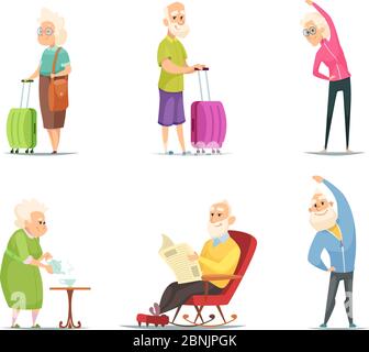 Elderly couples in various action poses Stock Vector