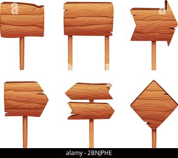 Wooden direction signs isolate on white background Stock Vector