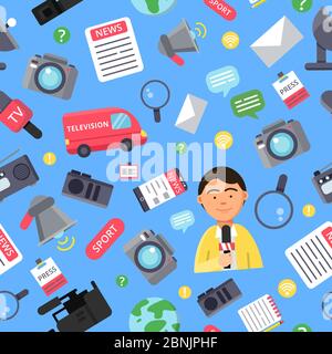 News attributes pattern. Broadcasting and news symbols Stock Vector
