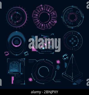 Circle futuristic shapes for digital web interface. Hud sci fi symbols Stock Vector